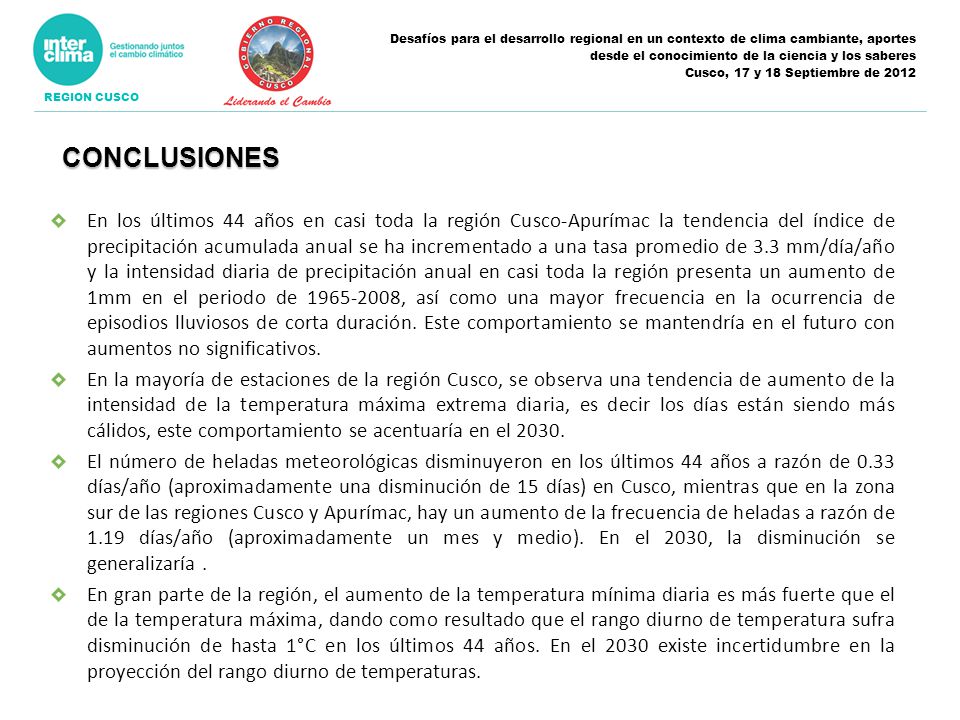Desafíos para el desarrollo regional en un contexto de clima cambiante, aportes desde el conocimiento de la ciencia y los saberes