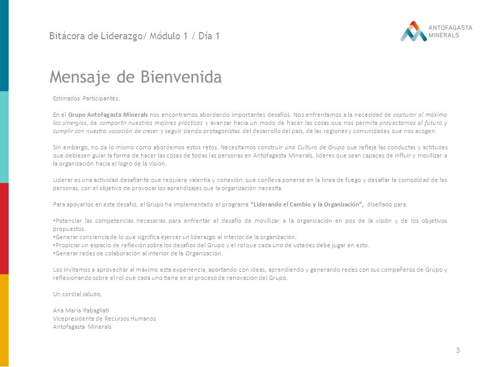 Mensaje de Bienvenida Bitácora de Liderazgo/ Módulo 1 / Día 1