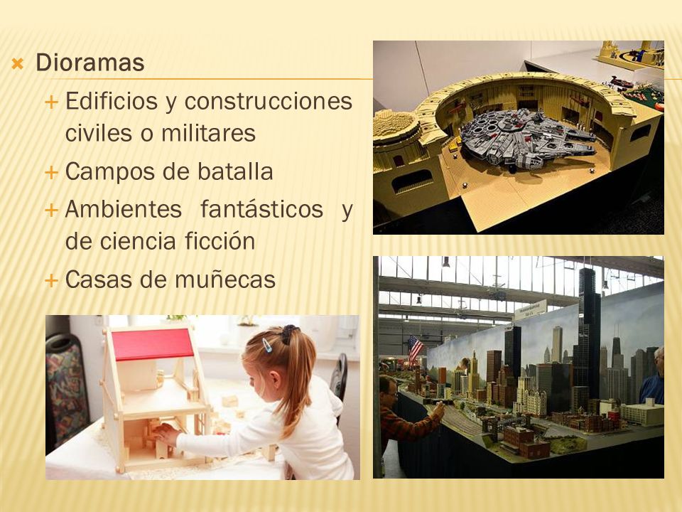 Dioramas Edificios y construcciones civiles o militares. Campos de batalla. Ambientes fantásticos y de ciencia ficción.