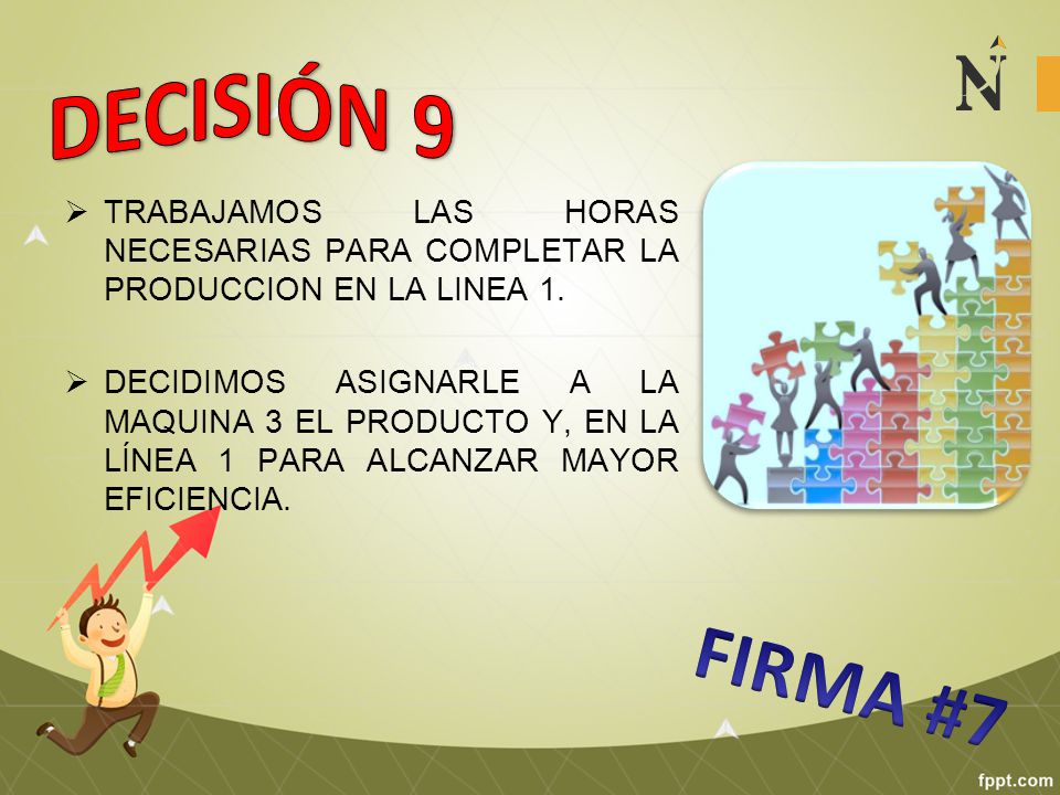DECISIÓN 9 TRABAJAMOS LAS HORAS NECESARIAS PARA COMPLETAR LA PRODUCCION EN LA LINEA 1.