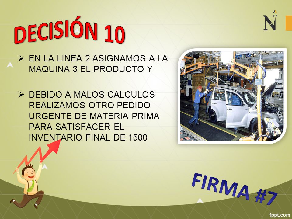 DECISIÓN 10 EN LA LINEA 2 ASIGNAMOS A LA MAQUINA 3 EL PRODUCTO Y.