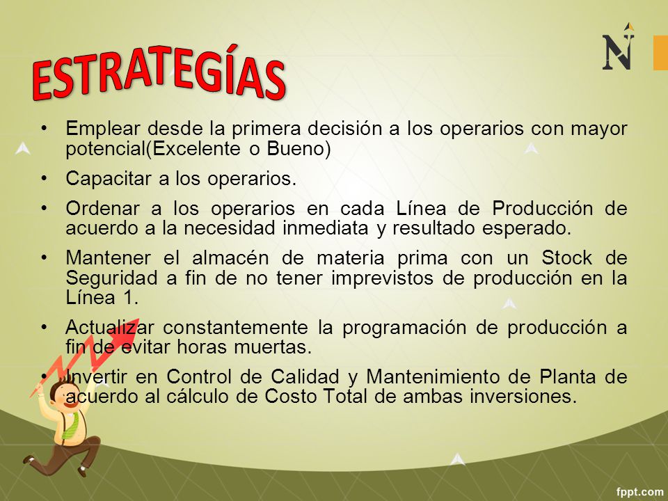 ESTRATEGÍAS Emplear desde la primera decisión a los operarios con mayor potencial(Excelente o Bueno)