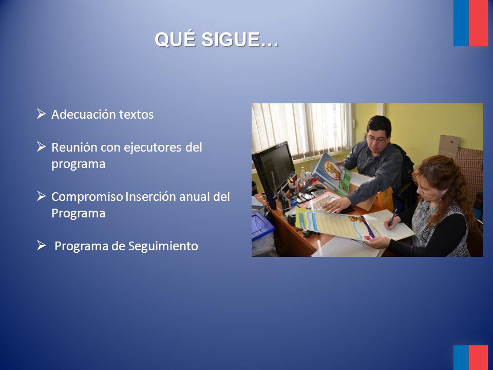 QUÉ SIGUE… Adecuación textos Reunión con ejecutores del programa
