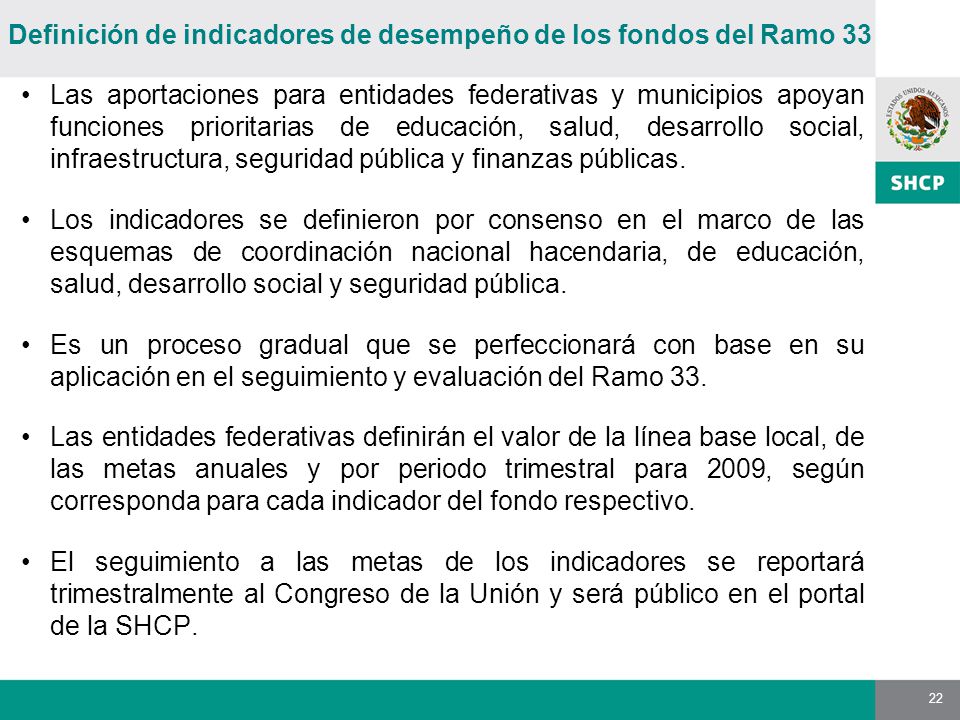 Definición de indicadores de desempeño de los fondos del Ramo 33