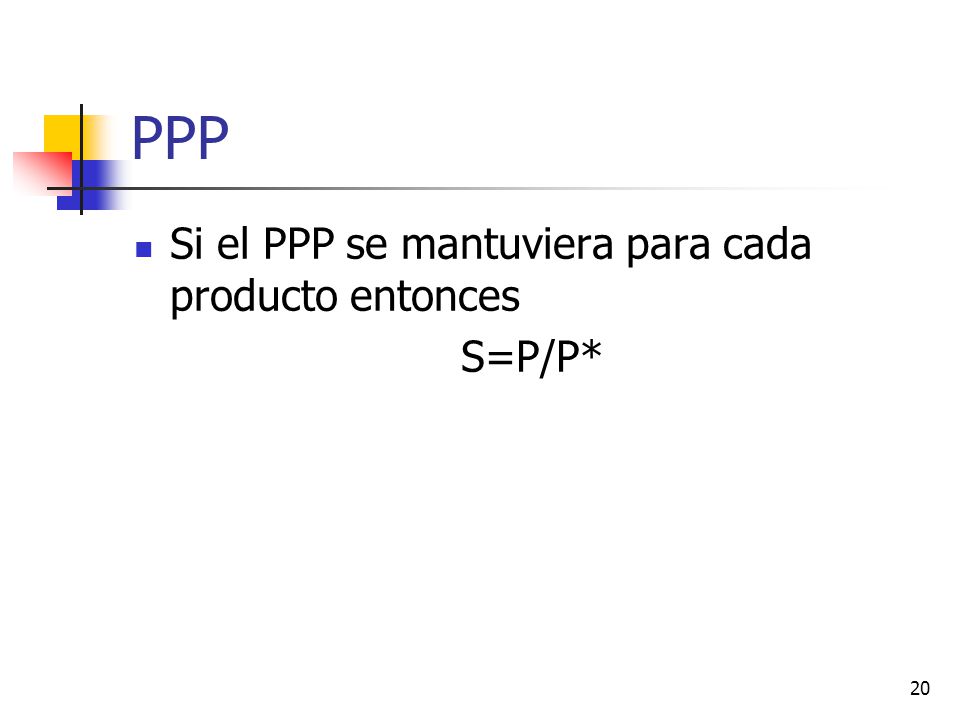 PPP Si el PPP se mantuviera para cada producto entonces S=P/P*