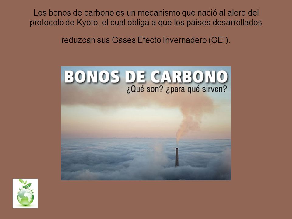 Los bonos de carbono es un mecanismo que nació al alero del protocolo de Kyoto, el cual obliga a que los países desarrollados reduzcan sus Gases Efecto Invernadero (GEI).