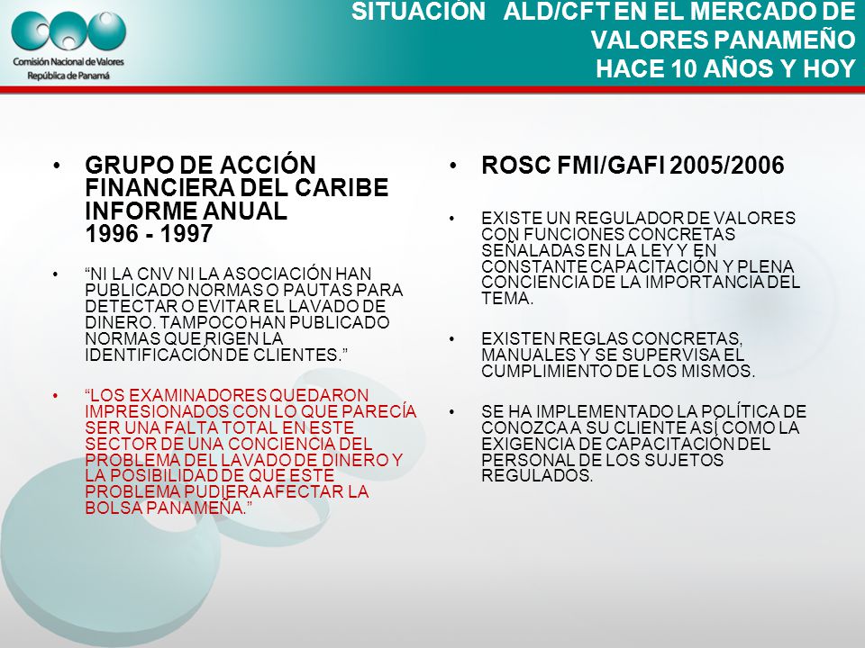 SITUACIÓN ALD/CFT EN EL MERCADO DE VALORES PANAMEÑO HACE 10 AÑOS Y HOY