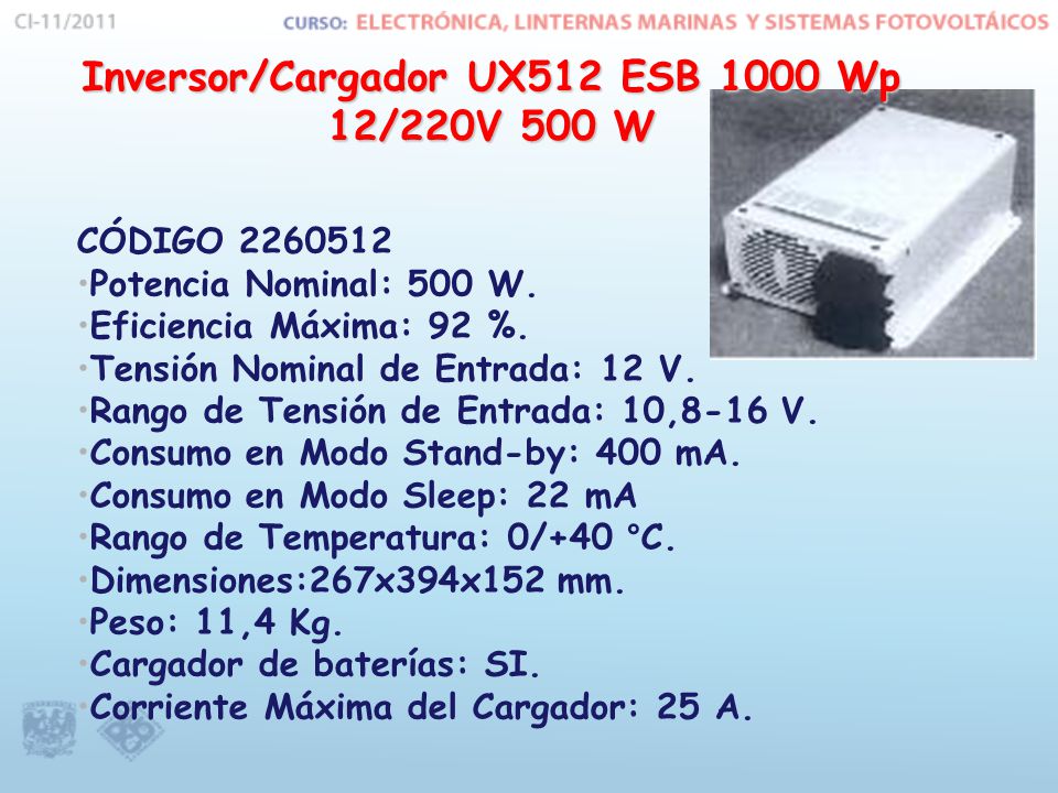 Inversor/Cargador UX512 ESB 1000 Wp 12/220V 500 W