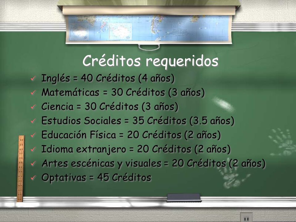 Créditos requeridos Inglés = 40 Créditos (4 años)