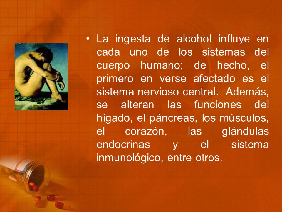 La ingesta de alcohol influye en cada uno de los sistemas del cuerpo humano; de hecho, el primero en verse afectado es el sistema nervioso central.