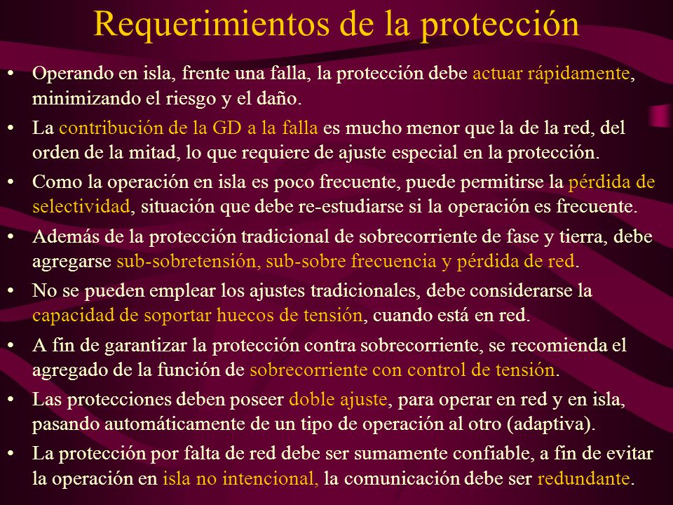 Requerimientos de la protección