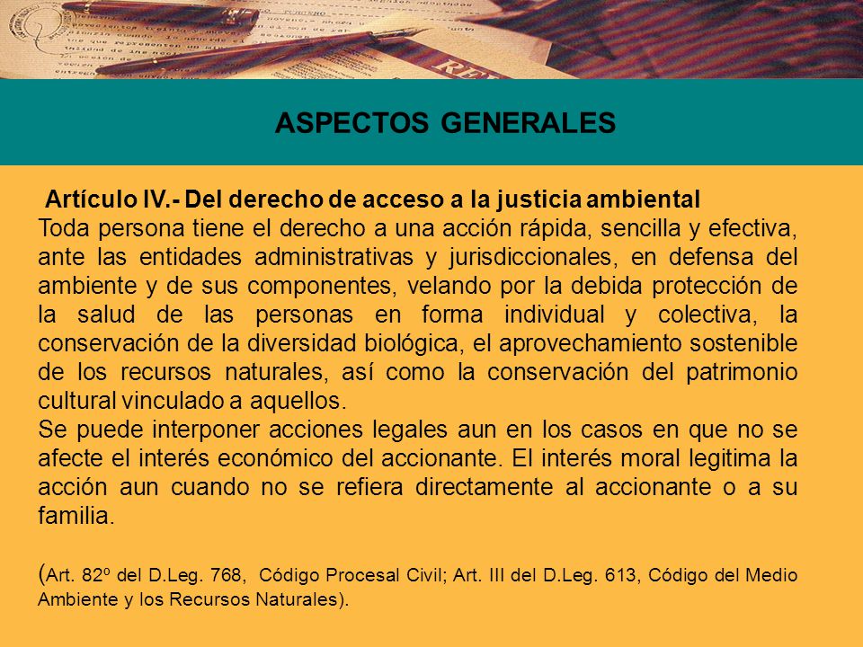ASPECTOS GENERALES Artículo IV.- Del derecho de acceso a la justicia ambiental.