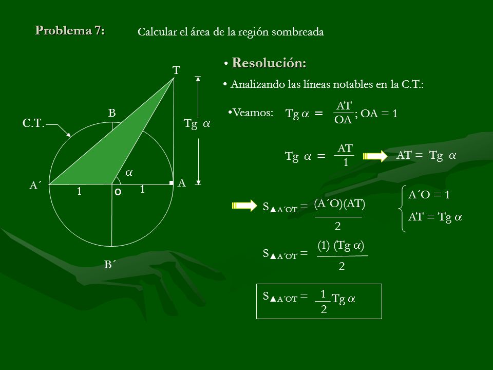 Problema 7: Calcular el área de la región sombreada Resolución: o C.T.