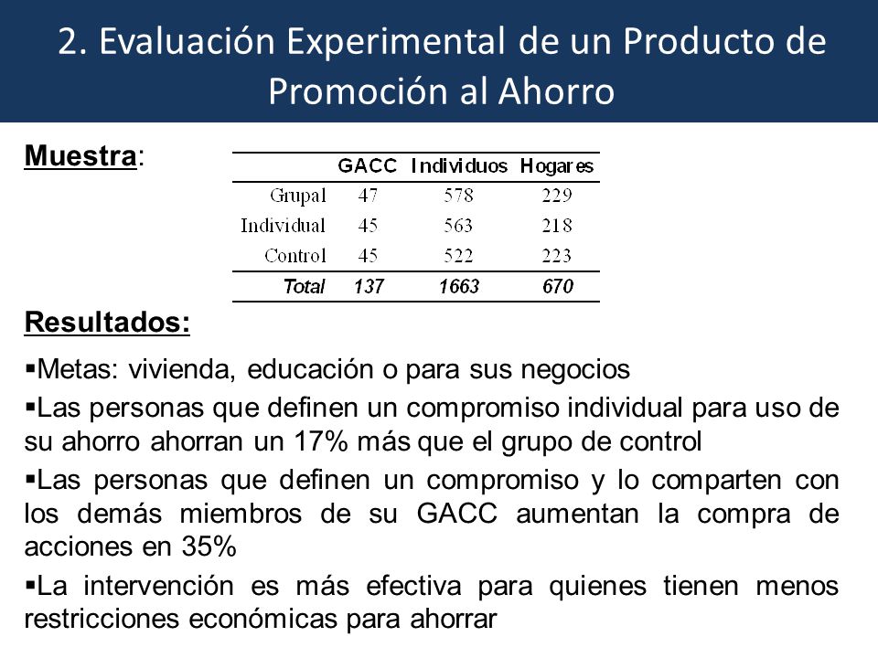 2. Evaluación Experimental de un Producto de Promoción al Ahorro