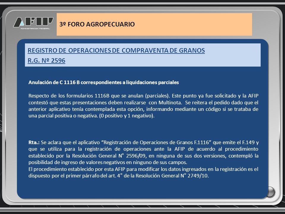 REGISTRO DE OPERACIONES DE COMPRAVENTA DE GRANOS R.G. Nº 2596