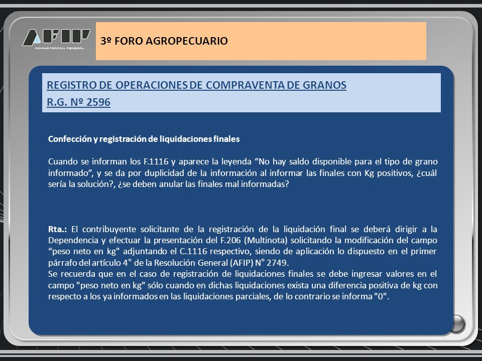 REGISTRO DE OPERACIONES DE COMPRAVENTA DE GRANOS R.G. Nº 2596