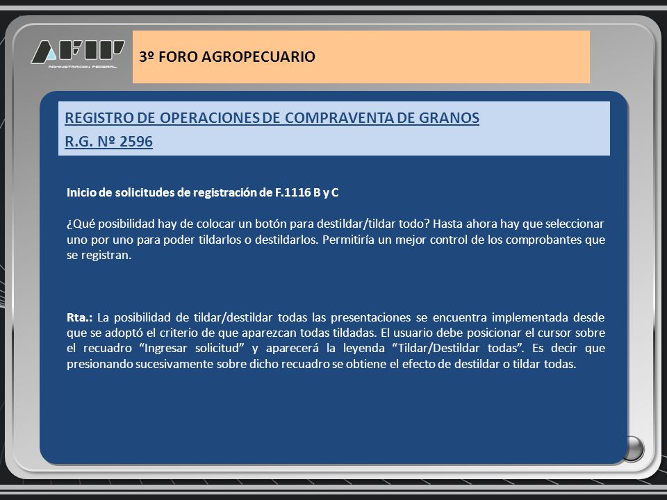 REGISTRO DE OPERACIONES DE COMPRAVENTA DE GRANOS R.G. Nº 2596