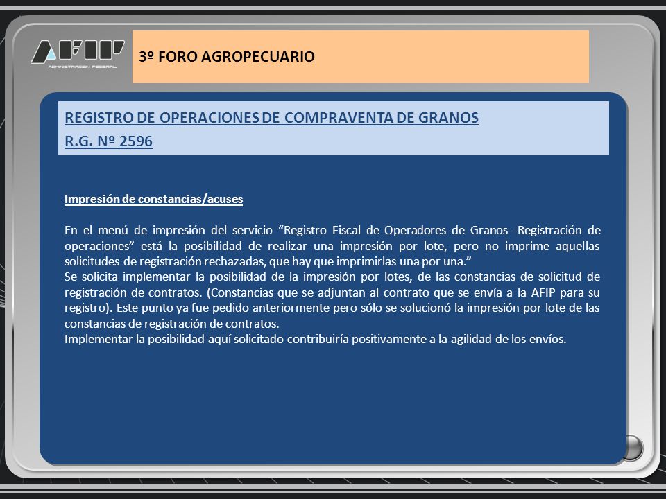 REGISTRO DE OPERACIONES DE COMPRAVENTA DE GRANOS R.G. Nº 2596