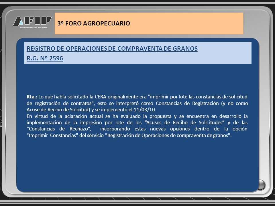 REGISTRO DE OPERACIONES DE COMPRAVENTA DE GRANOS R.G. Nº 2596