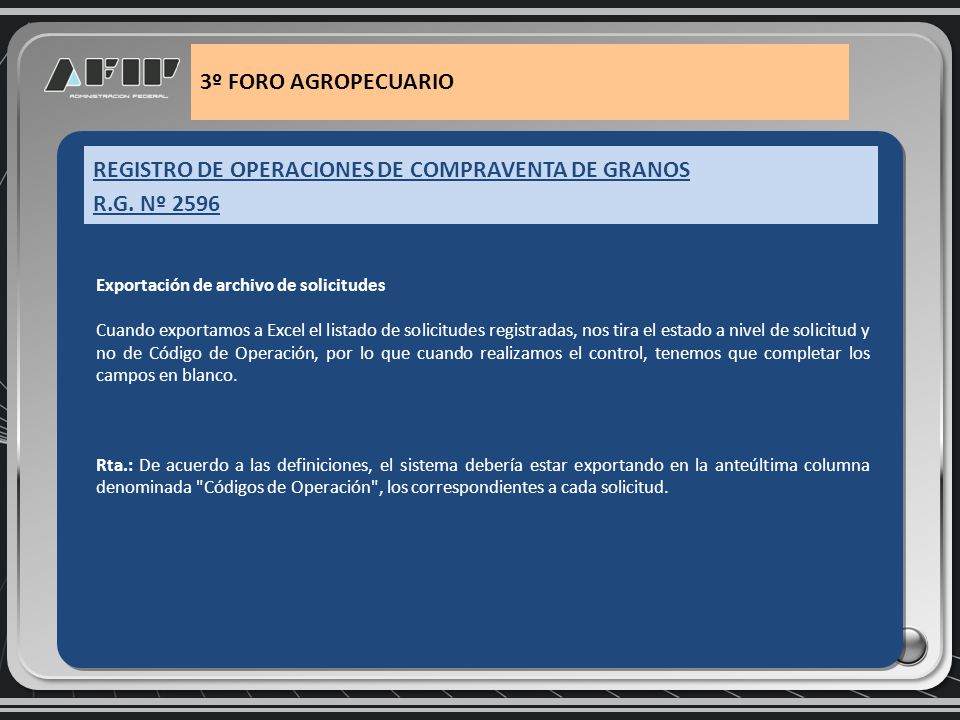 REGISTRO DE OPERACIONES DE COMPRAVENTA DE GRANOS R.G. Nº 2596