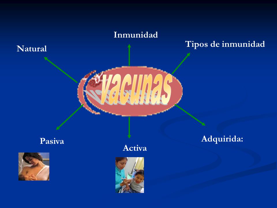 Inmunidad Tipos de inmunidad Natural vacunas Adquirida: Pasiva Activa