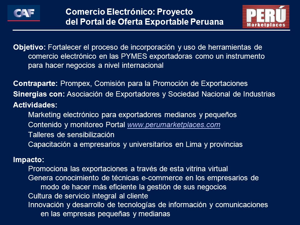 Comercio Electrónico: Proyecto del Portal de Oferta Exportable Peruana