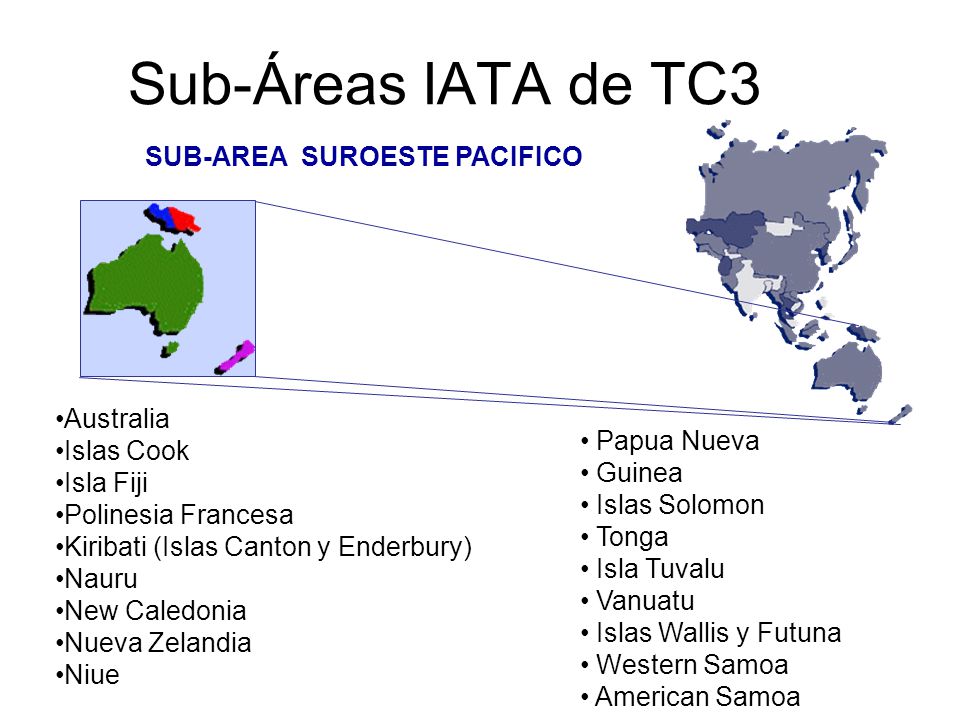 Sub-Áreas IATA de TC3 SUB-AREA SUROESTE PACIFICO Australia Islas Cook