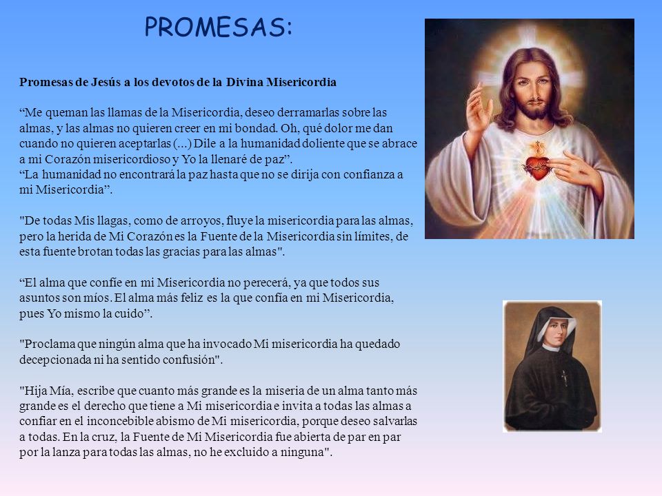PROMESAS: Promesas de Jesús a los devotos de la Divina Misericordia