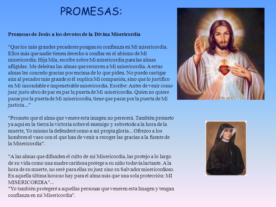 PROMESAS: Promesas de Jesús a los devotos de la Divina Misericordia