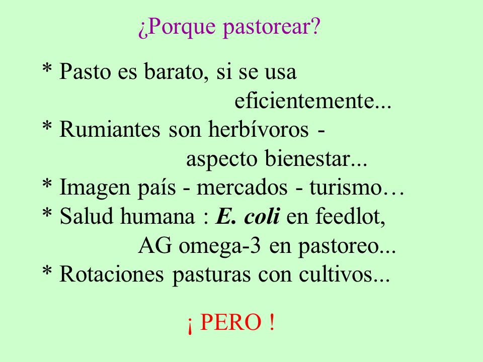 ¿Porque pastorear. Pasto es barato, si se usa. eficientemente
