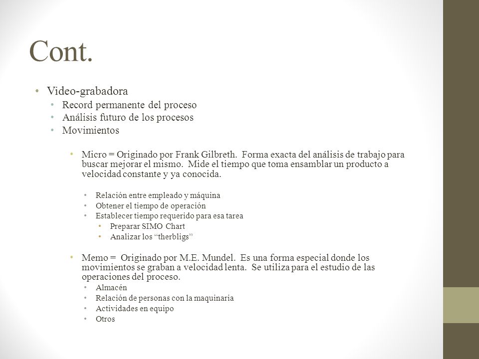 Cont. Video-grabadora Record permanente del proceso
