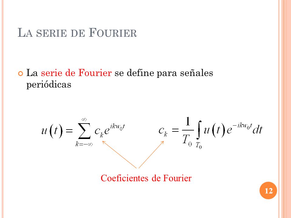 La serie de Fourier La serie de Fourier se define para señales periódicas Coeficientes de Fourier