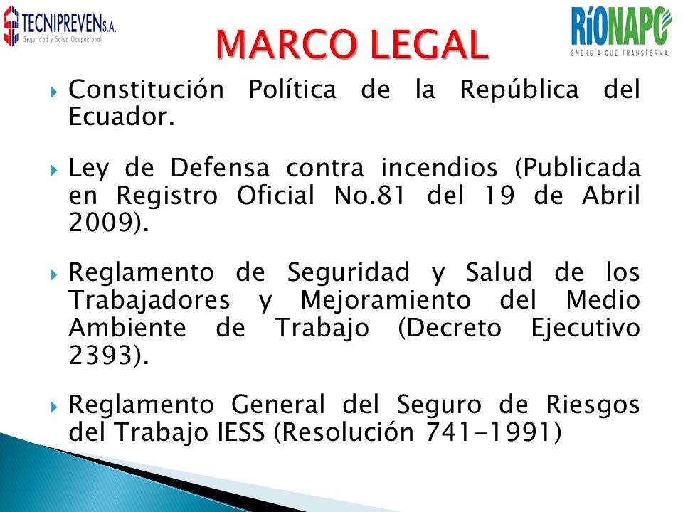 MARCO LEGAL Constitución Política de la República del Ecuador.