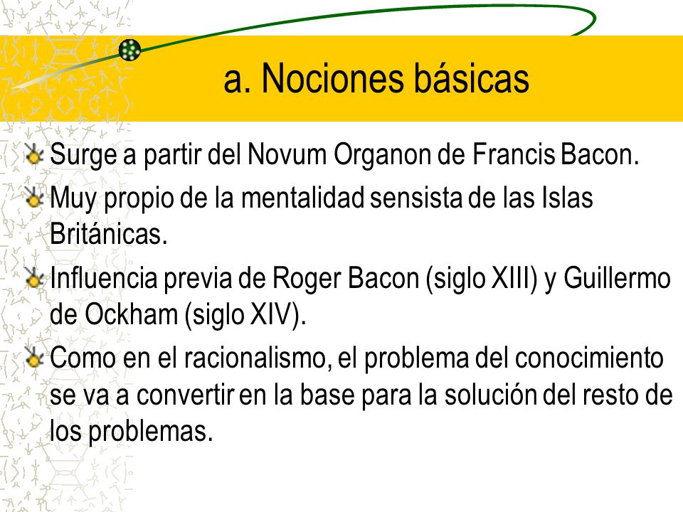 a. Nociones básicas Surge a partir del Novum Organon de Francis Bacon.