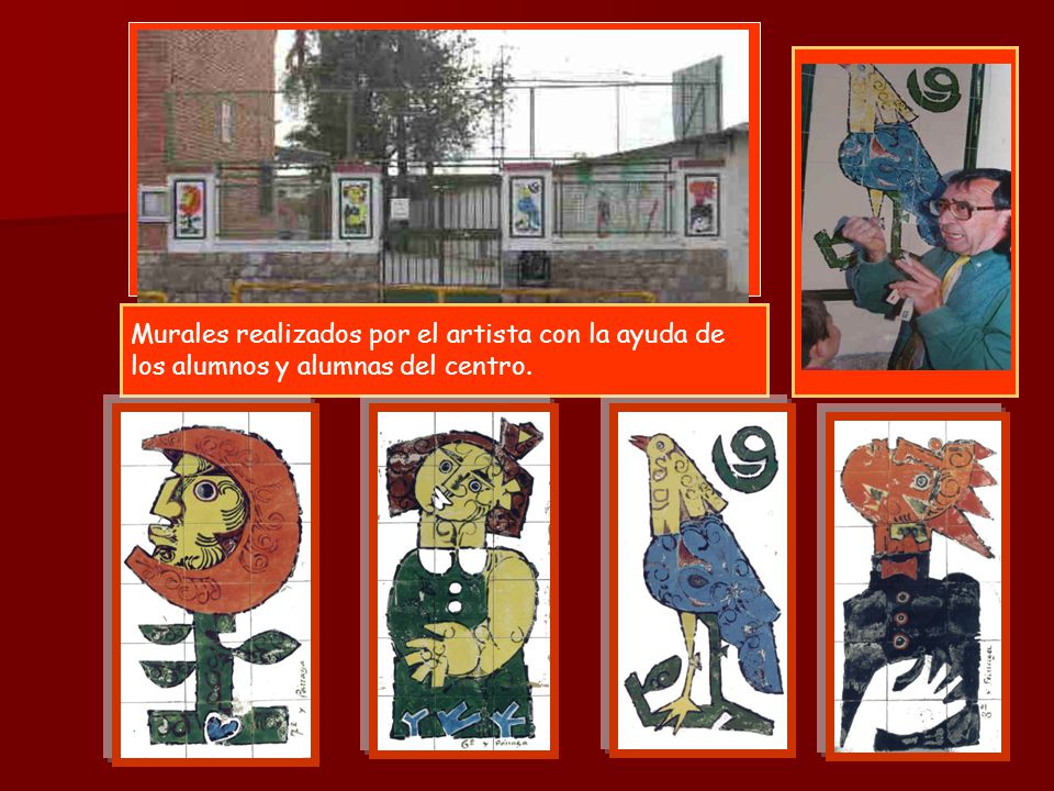 Murales realizados por el artista con la ayuda de los alumnos y alumnas del centro.