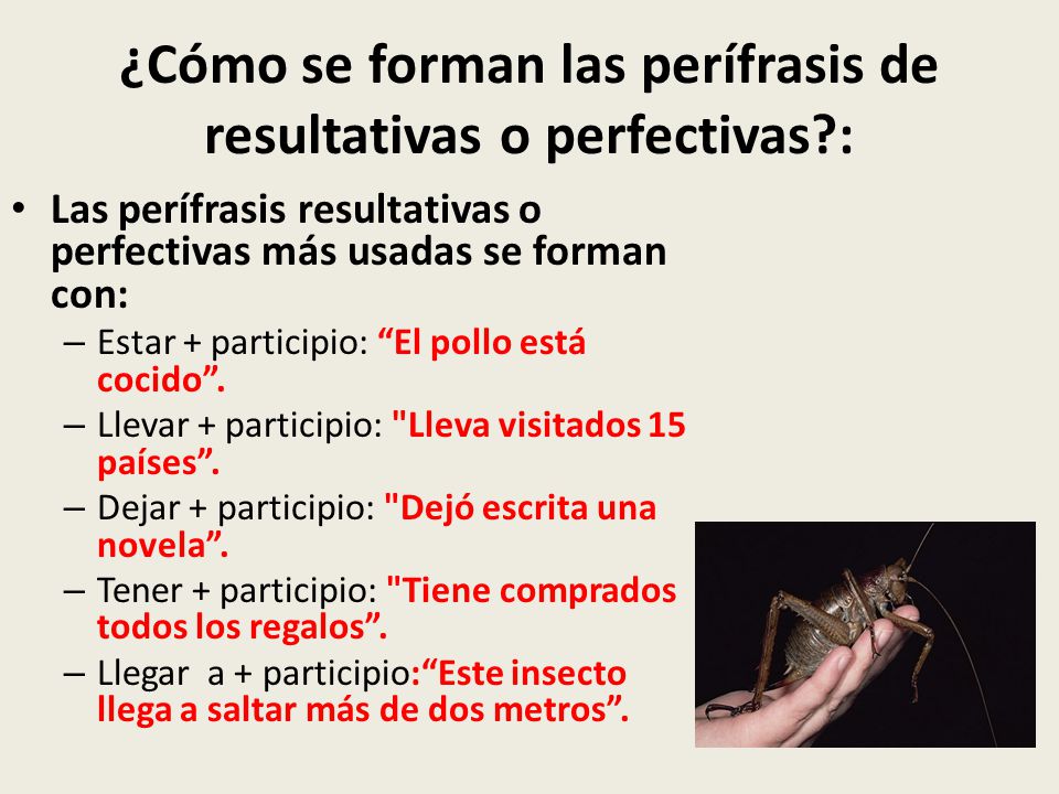 ¿Cómo se forman las perífrasis de resultativas o perfectivas :