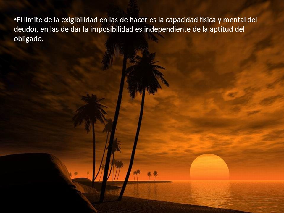 El límite de la exigibilidad en las de hacer es la capacidad física y mental del deudor, en las de dar la imposibilidad es independiente de la aptitud del obligado.