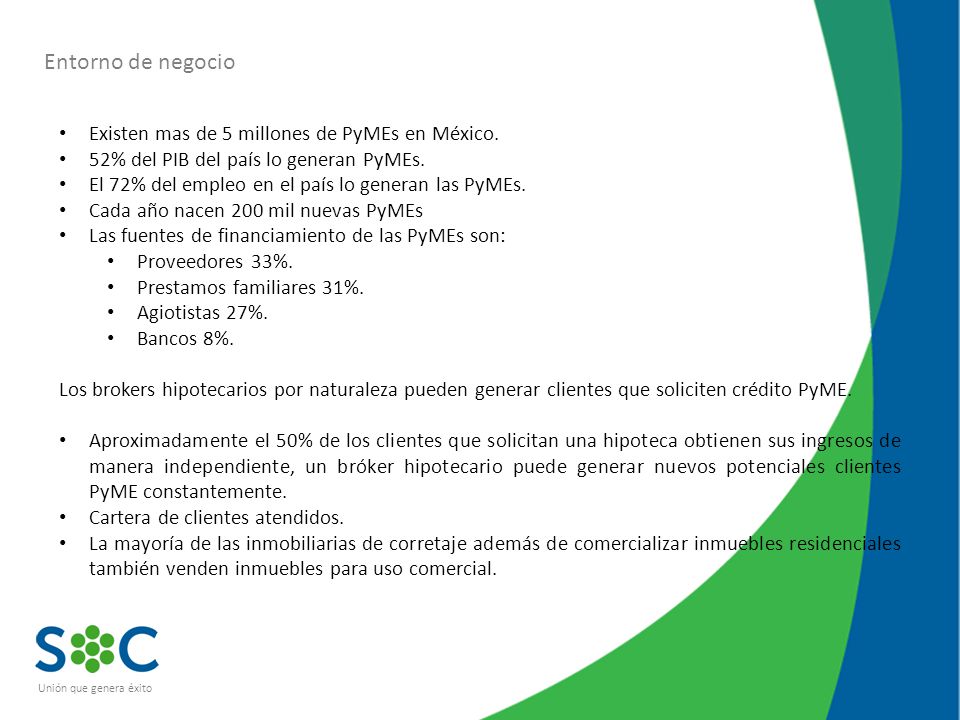 Entorno de negocio Existen mas de 5 millones de PyMEs en México.