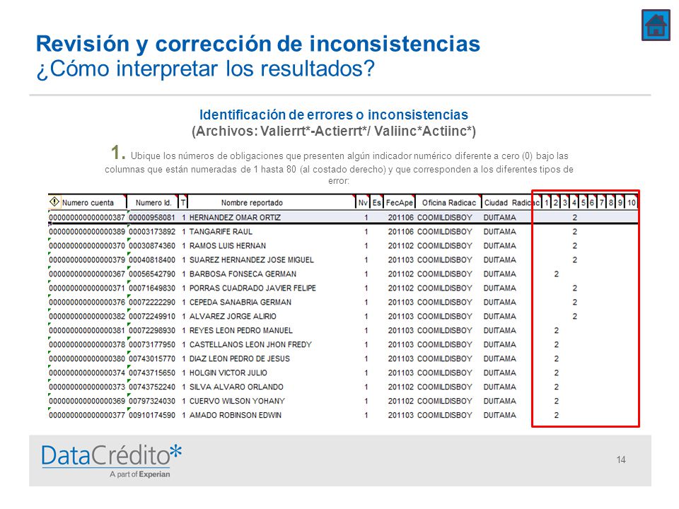 Revisión y corrección de inconsistencias ¿Cómo interpretar los resultados