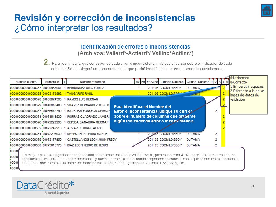 Revisión y corrección de inconsistencias ¿Cómo interpretar los resultados