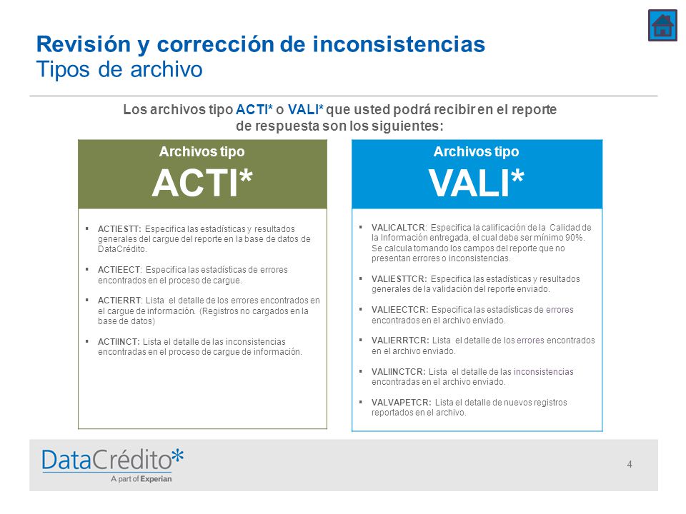 Revisión y corrección de inconsistencias Tipos de archivo