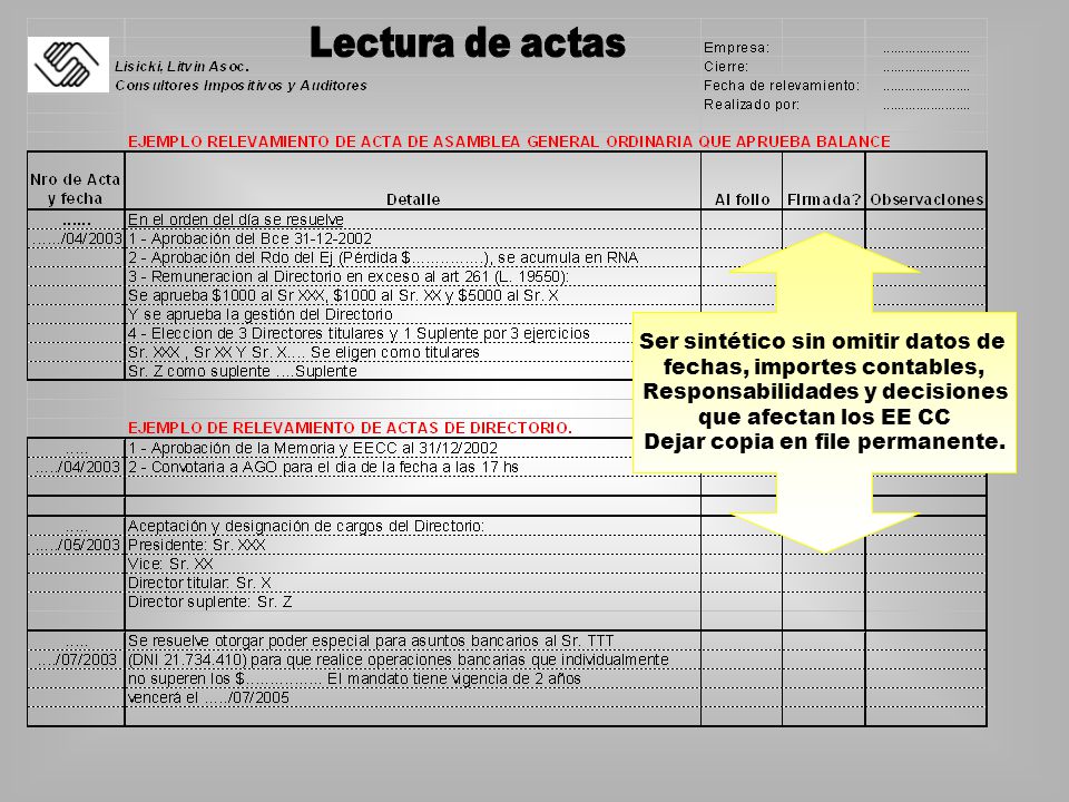 Ser sintético sin omitir datos de fechas, importes contables,