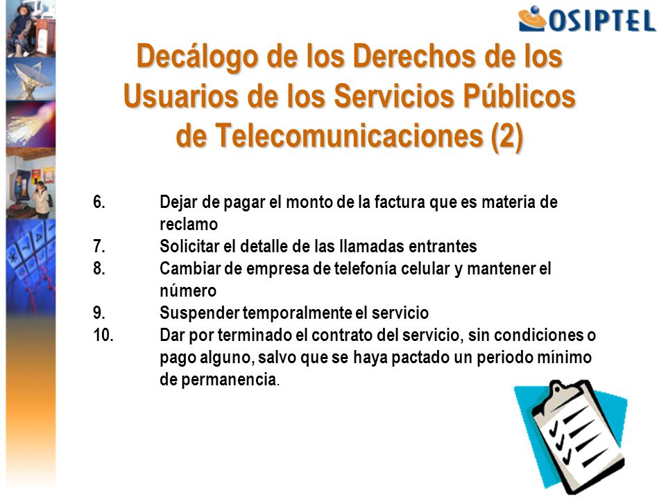 Decálogo de los Derechos de los Usuarios de los Servicios Públicos de Telecomunicaciones (2)