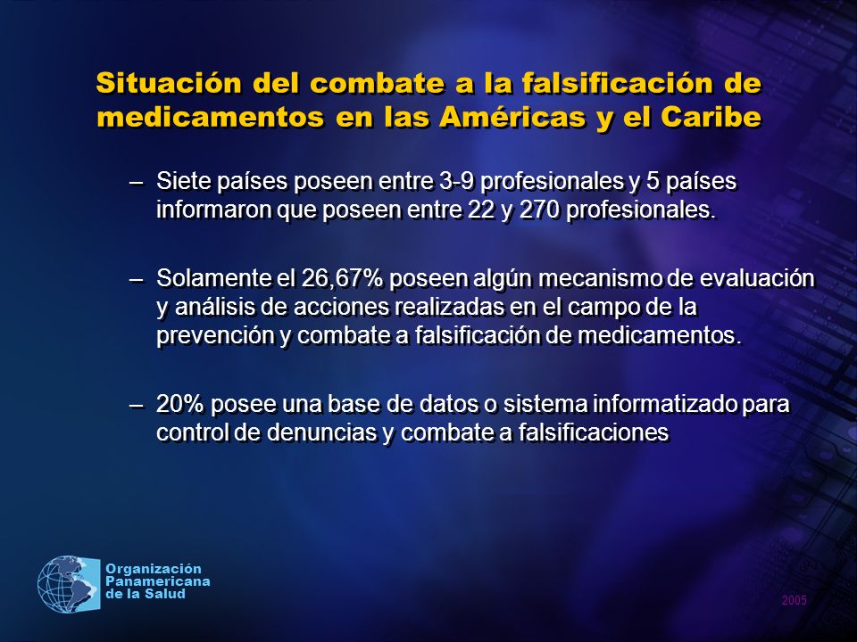 Situación del combate a la falsificación de medicamentos en las Américas y el Caribe