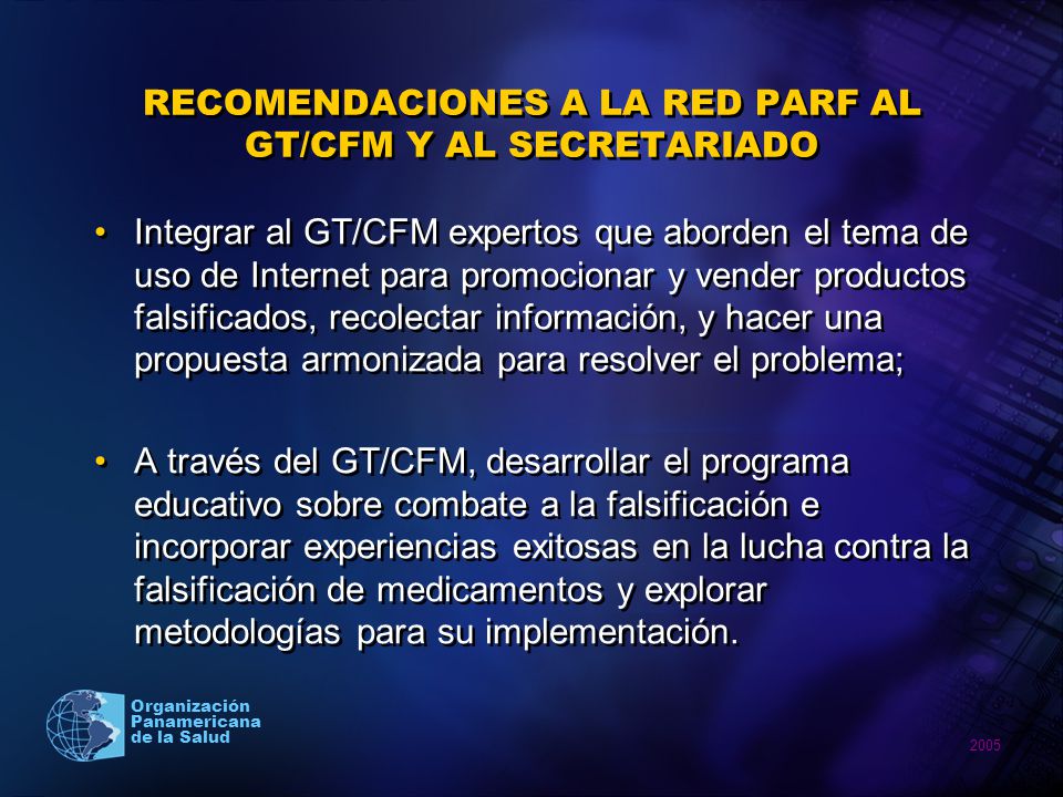 RECOMENDACIONES A LA RED PARF AL GT/CFM Y AL SECRETARIADO