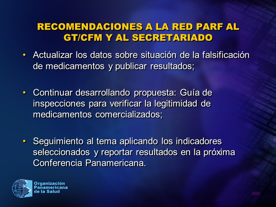RECOMENDACIONES A LA RED PARF AL GT/CFM Y AL SECRETARIADO