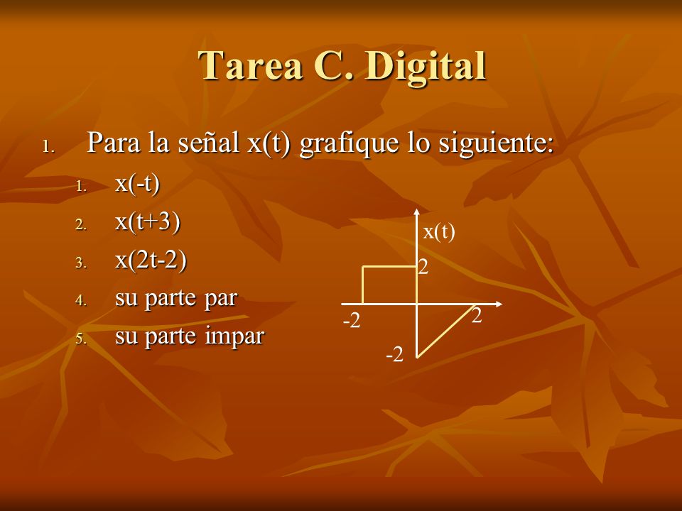 Tarea C. Digital Para la señal x(t) grafique lo siguiente: x(-t)