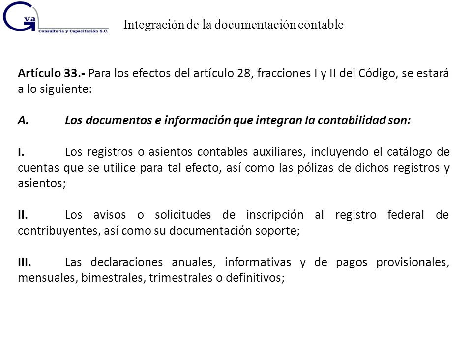 Integración de la documentación contable