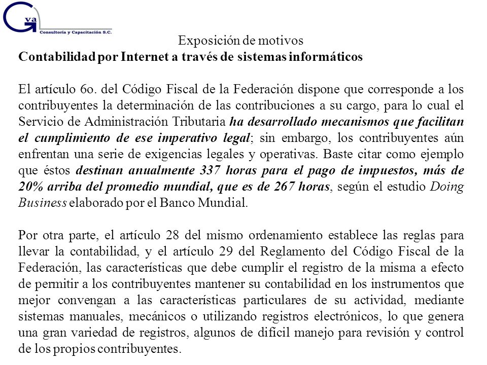 Exposición de motivos Contabilidad por Internet a través de sistemas informáticos.