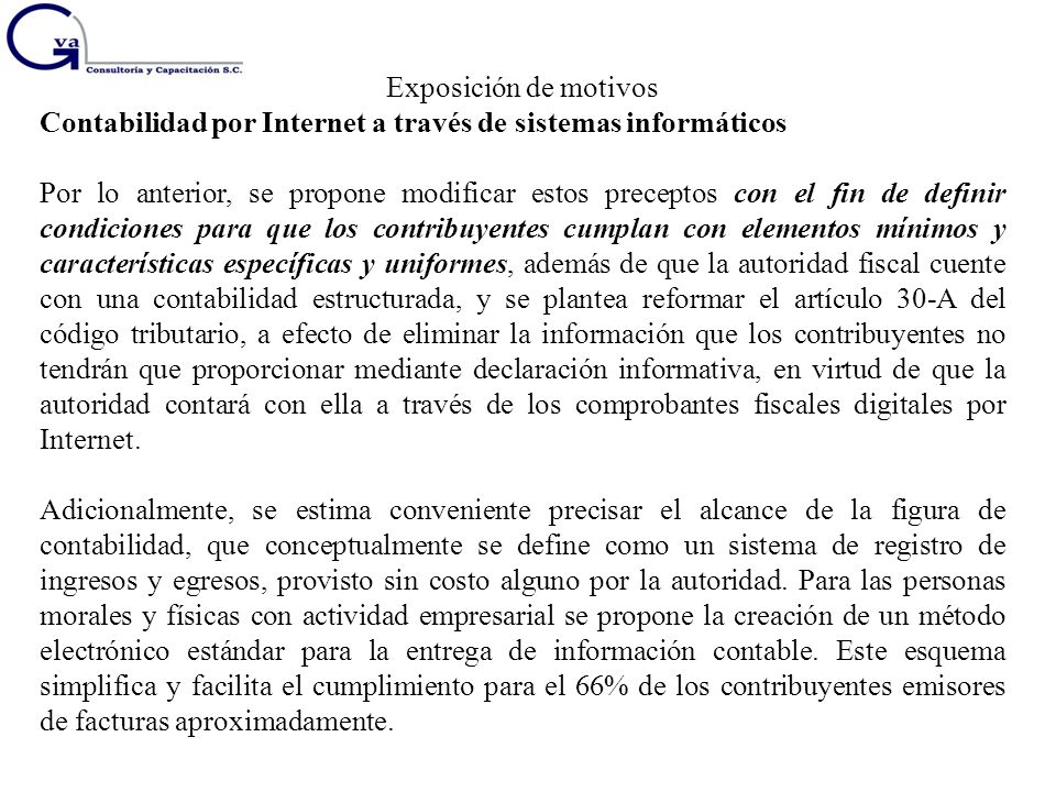 Exposición de motivos Contabilidad por Internet a través de sistemas informáticos.
